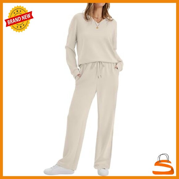 V-Neck Lounge Set with Wide Leg Pants, Soft 2-Piece Sweatsuit - Picture 3 of 8